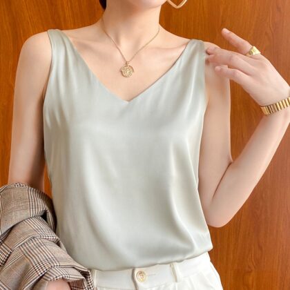 Women's Halter Cami Sleeveless Satin Silk Tank Top