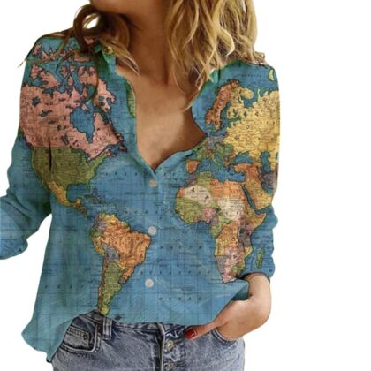 World Map Print Long Sleeve Shirt
